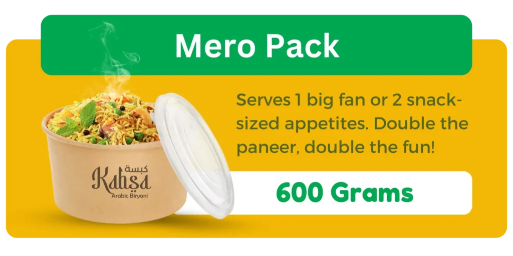 600 gram Paneer Kabsa biryani, an Arabic food package