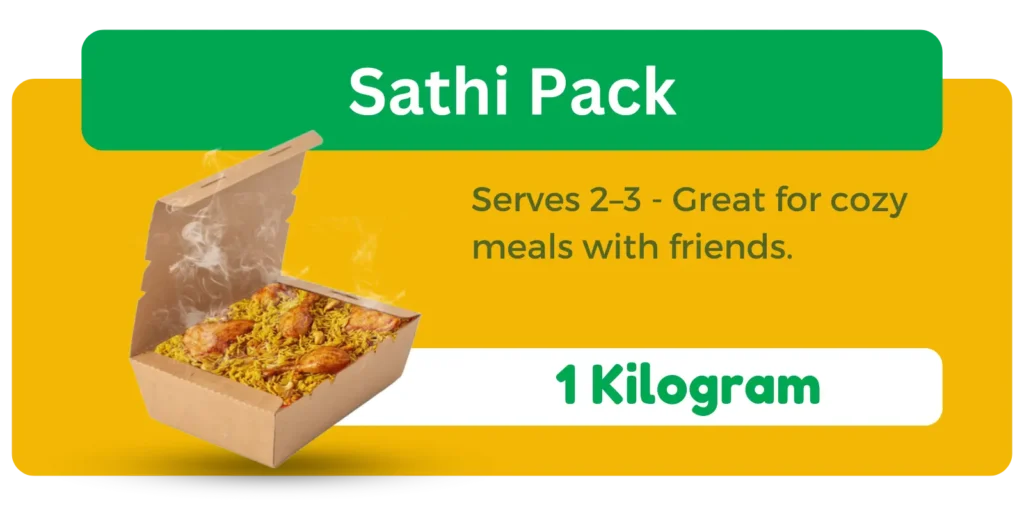 1 kg Chicken Kabsa biryani package in yellow background