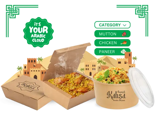 Packages of Kabsa Arabic Biryani and Kabsa biryani categories available.